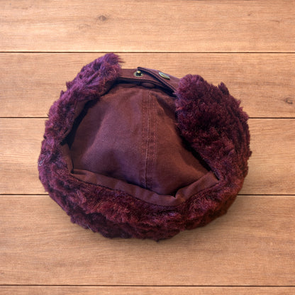 Vintage style trapper Russian ear flap hat cap in maroon/red colour way.