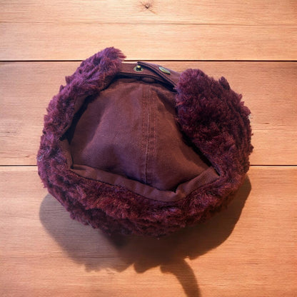 Vintage style trapper Russian ear flap hat cap in maroon/red colour way.