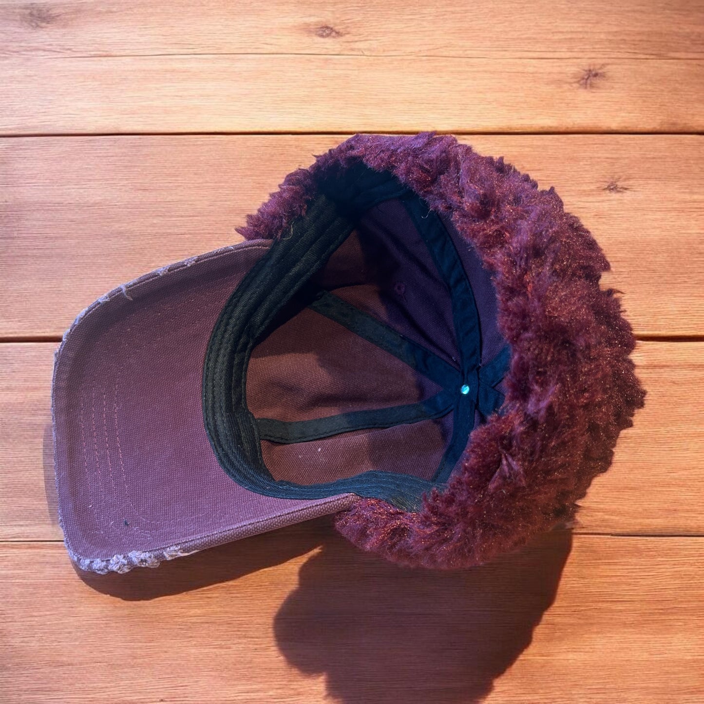 Vintage style trapper Russian ear flap hat cap in maroon/red colour way.