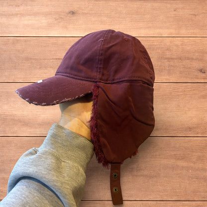 Vintage style trapper Russian ear flap hat cap in maroon/red colour way.