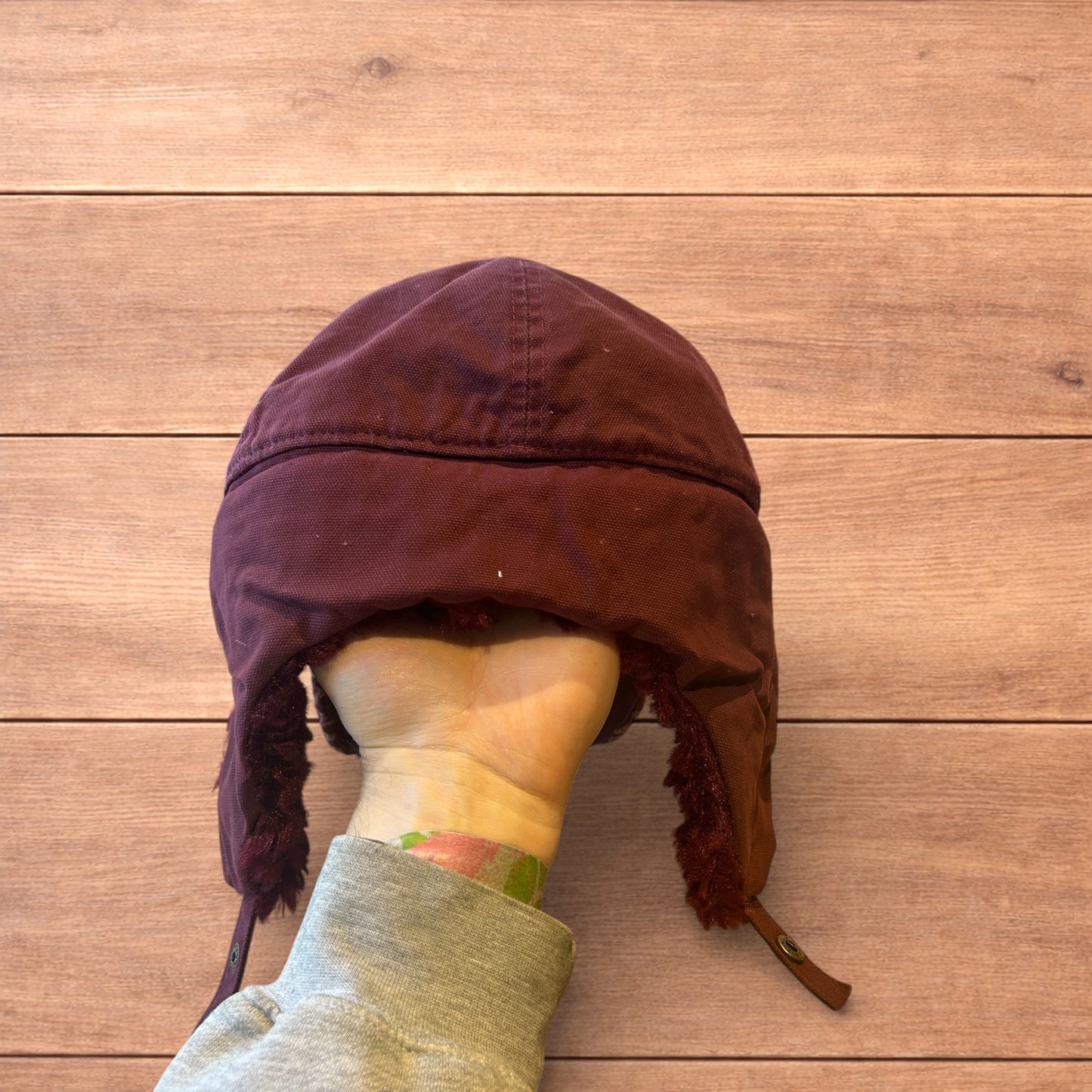 Vintage style trapper Russian ear flap hat cap in maroon/red colour way.