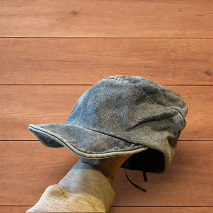 Vintage style denim newsboy painter flat cap beret in mid blue.