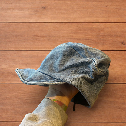 Vintage style denim newsboy painter flat cap beret in mid blue.