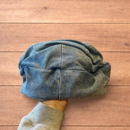 Vintage style denim newsboy painter flat cap beret in mid blue.