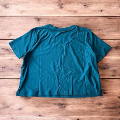 Lovely Milano top T-shirt in cyan blue with gold embroidery.