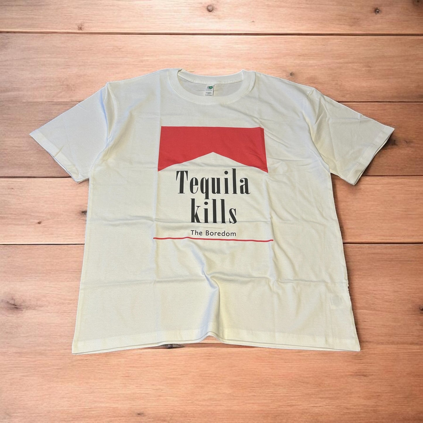 Novelty funny Tequila Kills tshirt in white with front graphic print.