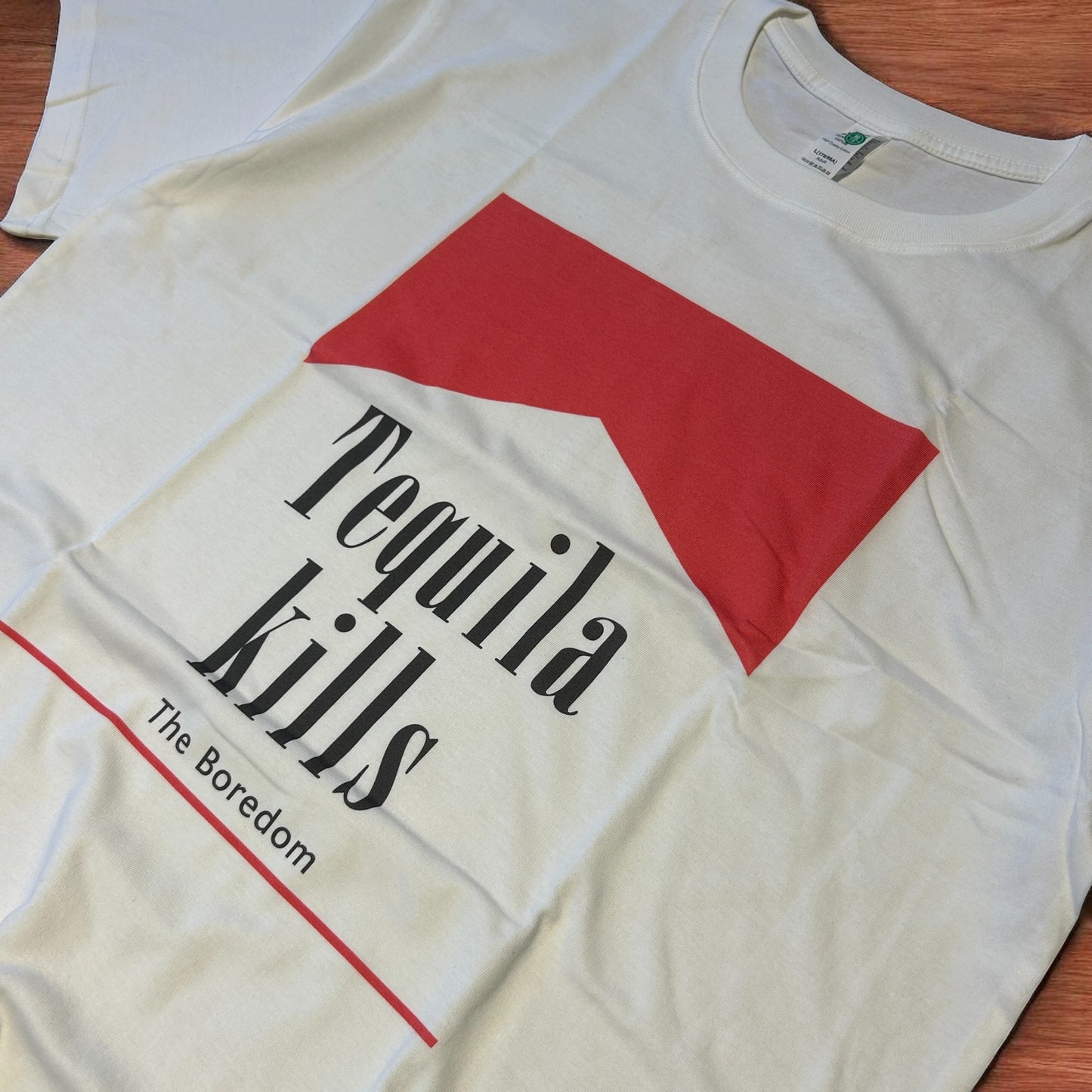 Novelty funny Tequila Kills tshirt in white with front graphic print.
