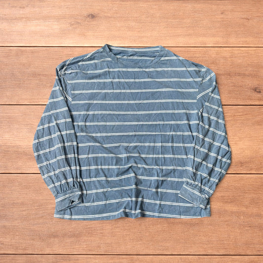 Relaxed fit striped long sleeve top t-shirt in light blue and white.