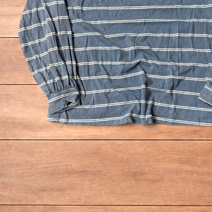 Relaxed fit striped long sleeve top t-shirt in light blue and white.