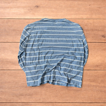Relaxed fit striped long sleeve top t-shirt in light blue and white.