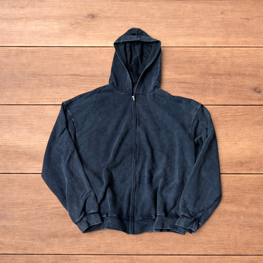 Vintage style baggy zip up hoodie jumper in washed black.