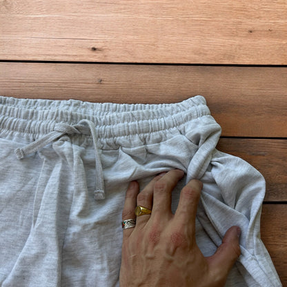 Lovely super baggy wide leg long jersey shorts jorts in marl grey.