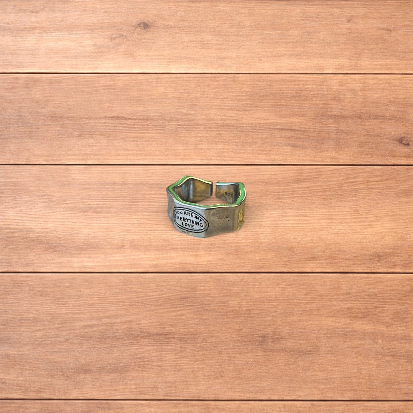 Vintage style stainless steel you are my everything love ring in silver/green.
