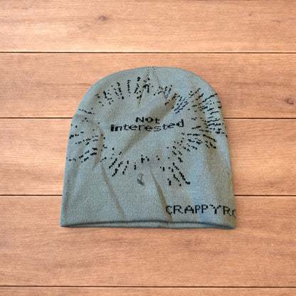 Cool Japanese vintage style beanie hat with graphic design in grey.