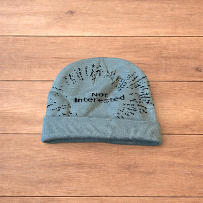 Cool Japanese vintage style beanie hat with graphic design in grey.
