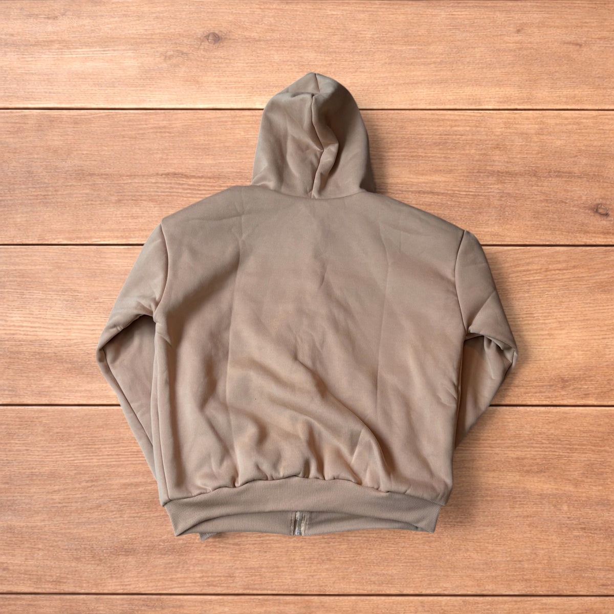 Oversized baggy brown zip up hoodie jumper reversible with black and white checkered interior hood.