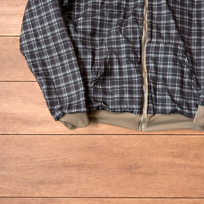 Oversized baggy brown zip up hoodie jumper reversible with black and white checkered interior hood.