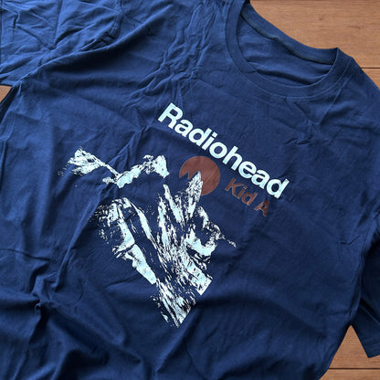 Radiohead Kid A T-shirt with front graphic in navy blue.