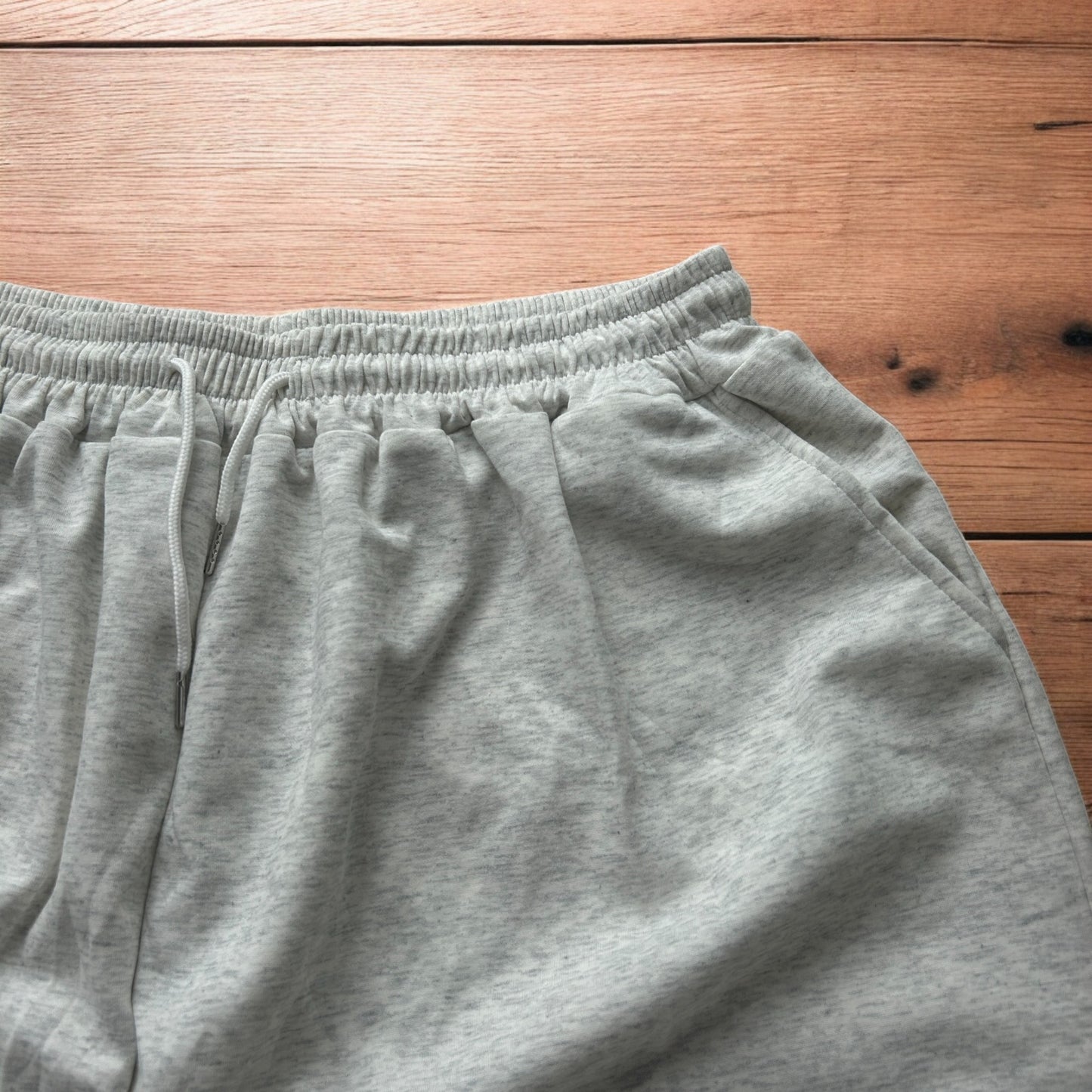 Lovely super baggy wide leg long jersey shorts jorts in light marl grey.