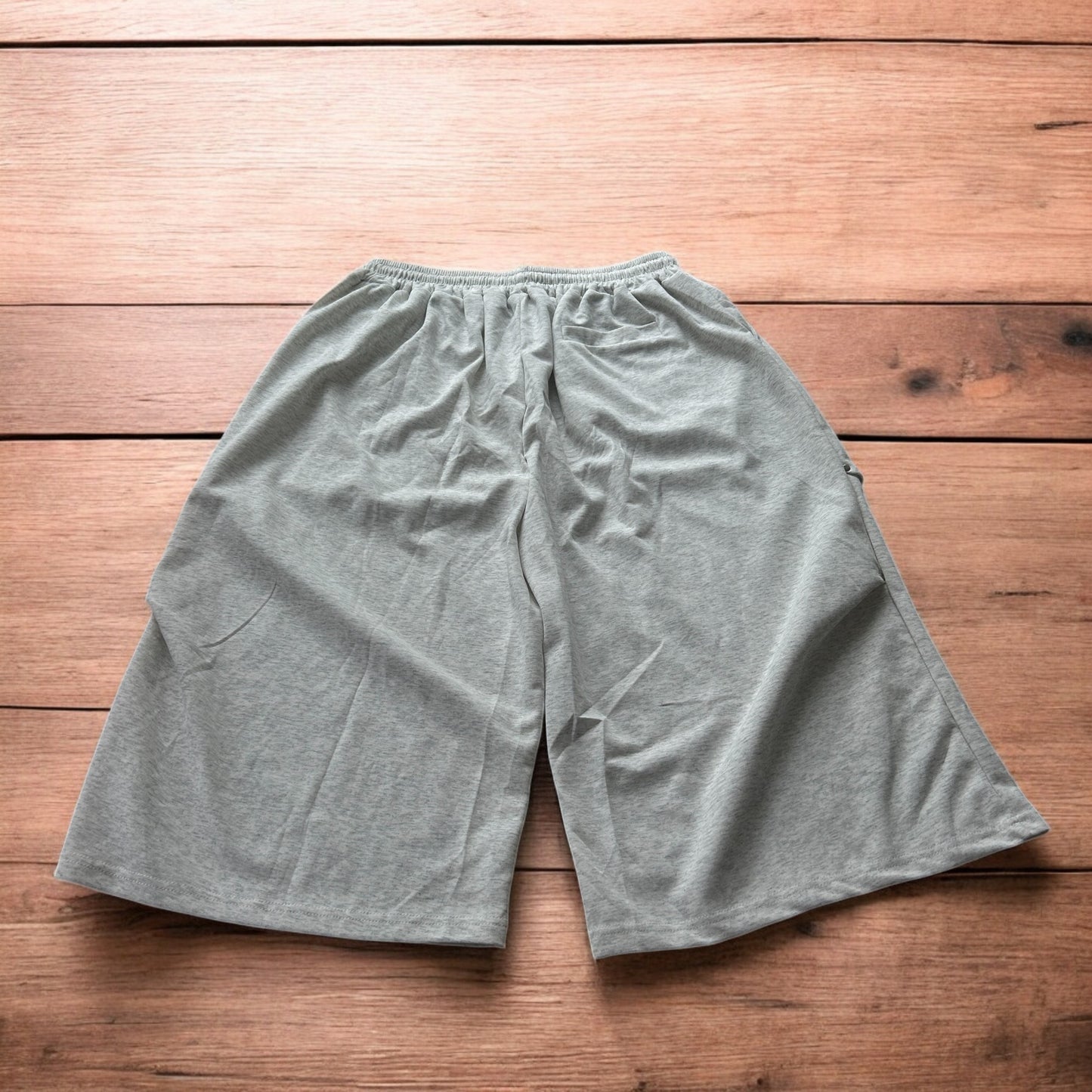 Lovely super baggy wide leg long jersey shorts jorts in light marl grey.