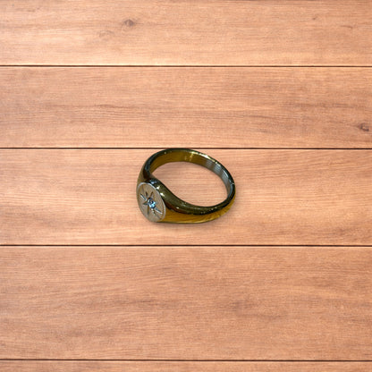 Lovely vintage style signet ring with diamond star detail in gold.