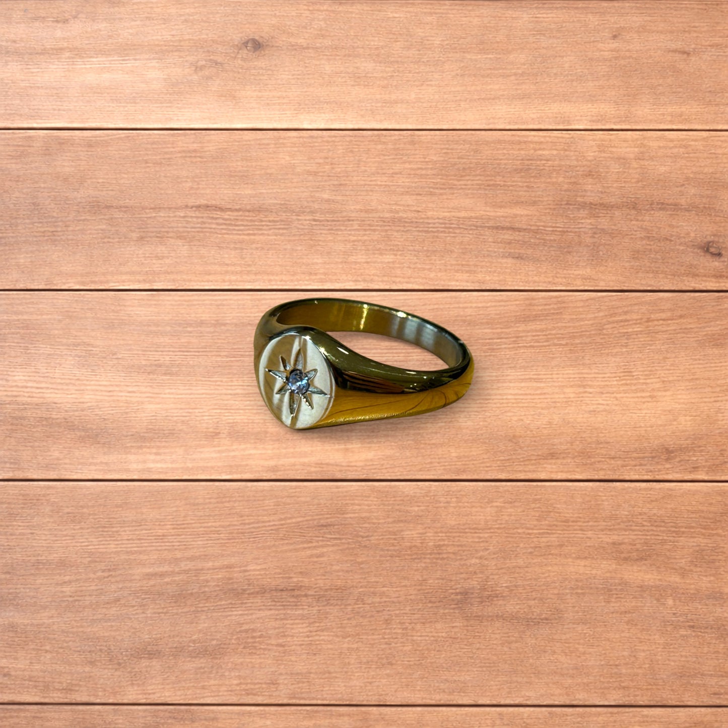 Lovely vintage style signet ring with diamond star detail in gold.