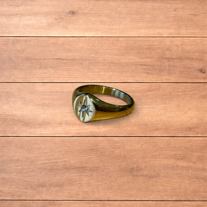 Lovely vintage style signet ring with diamond star detail in gold.