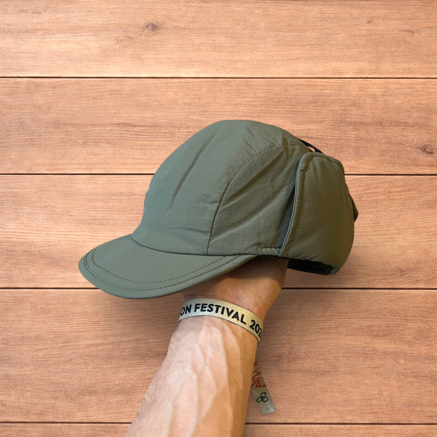 Insane Russian Trapper Korean padded hat cap in khaki green.