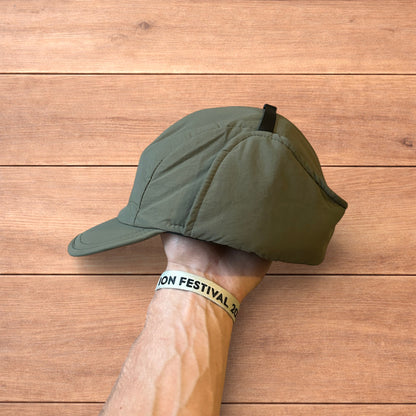 Insane Russian Trapper Korean padded hat cap in khaki green.