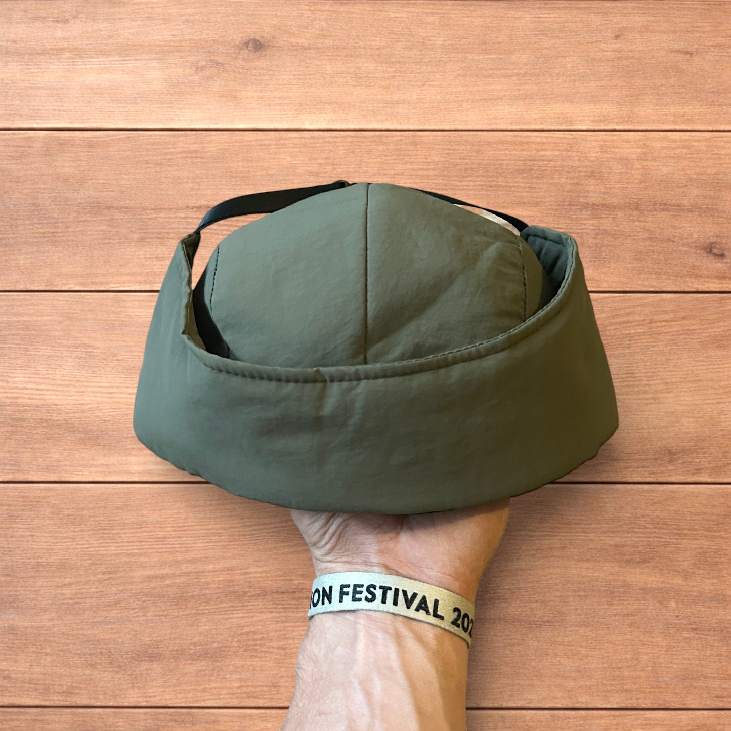 Insane Russian Trapper Korean padded hat cap in khaki green.