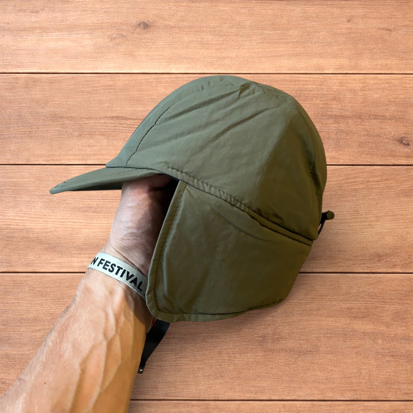 Insane Russian Trapper Korean padded hat cap in khaki green.