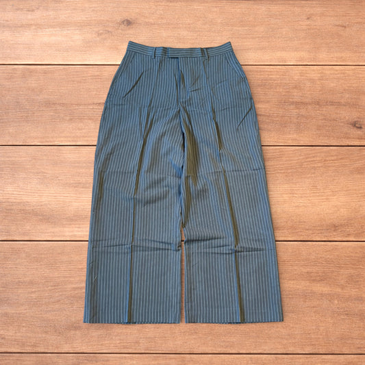 Vintage style baggy wide leg pinstripe tailored trousers in grey.