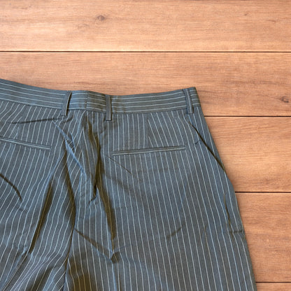 Vintage style baggy wide leg pinstripe tailored trousers in grey.