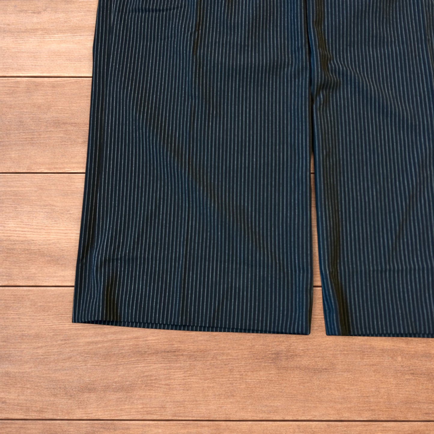 Vintage style baggy wide leg pinstripe tailored trousers in black.