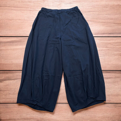 Incredible super baggy wide leg parachute trousers in dark blue wash.