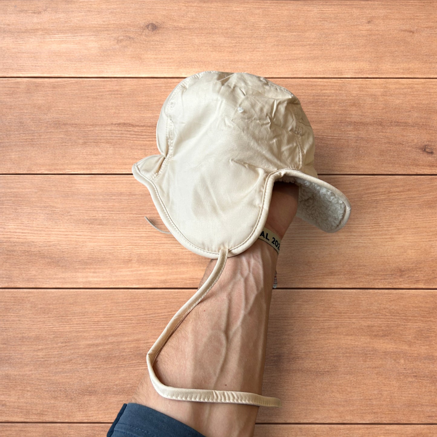 Insane Russian Trapper Korean padded fluffy hat cap in cream/beige.