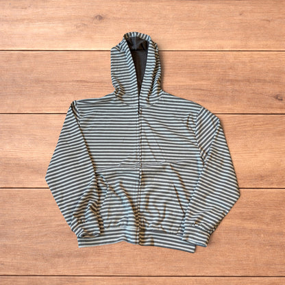 Baggy striped zip-up hoodie jumper in brown and beige.