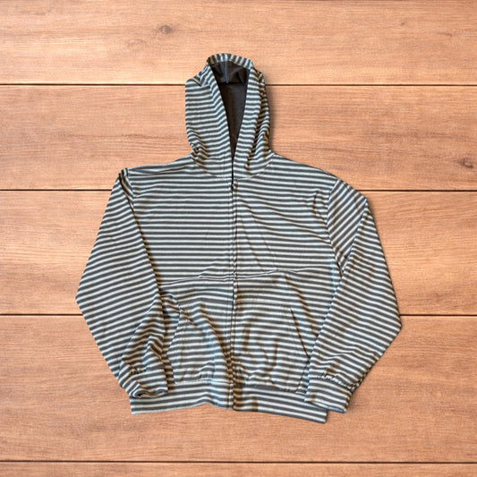 Baggy striped zip-up hoodie jumper in brown and beige.