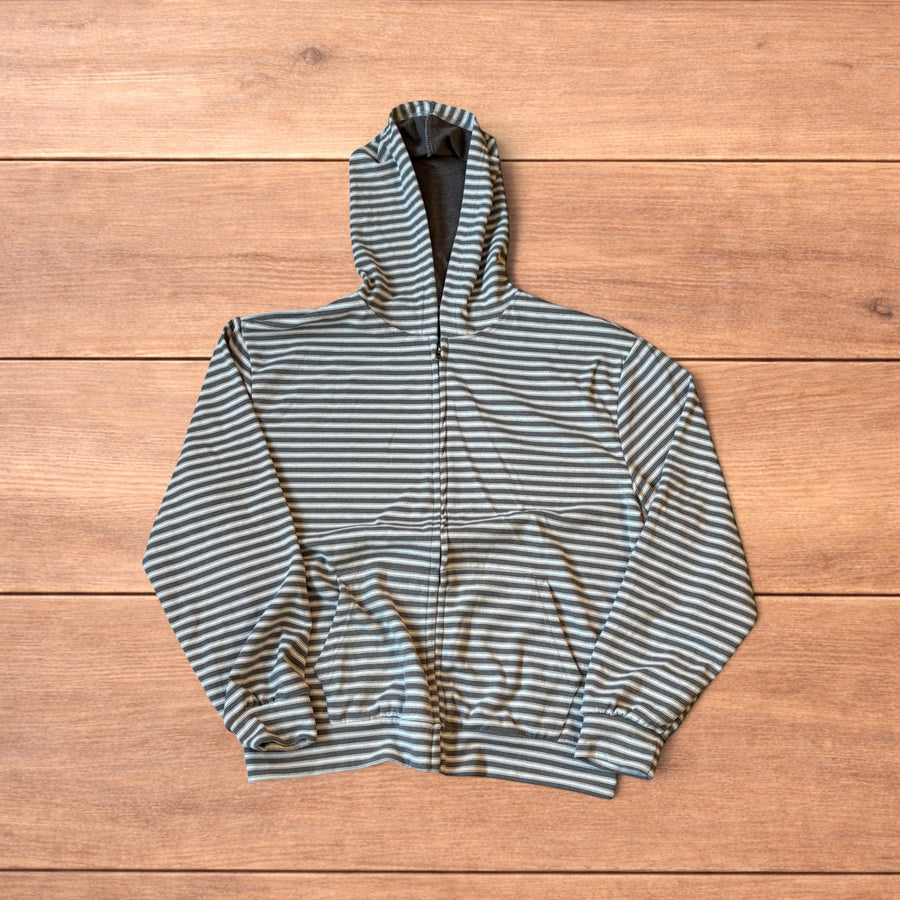 Baggy striped zip-up hoodie jumper in brown and beige.