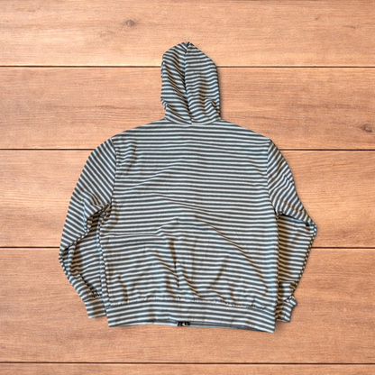 Baggy striped zip-up hoodie jumper in brown and beige.