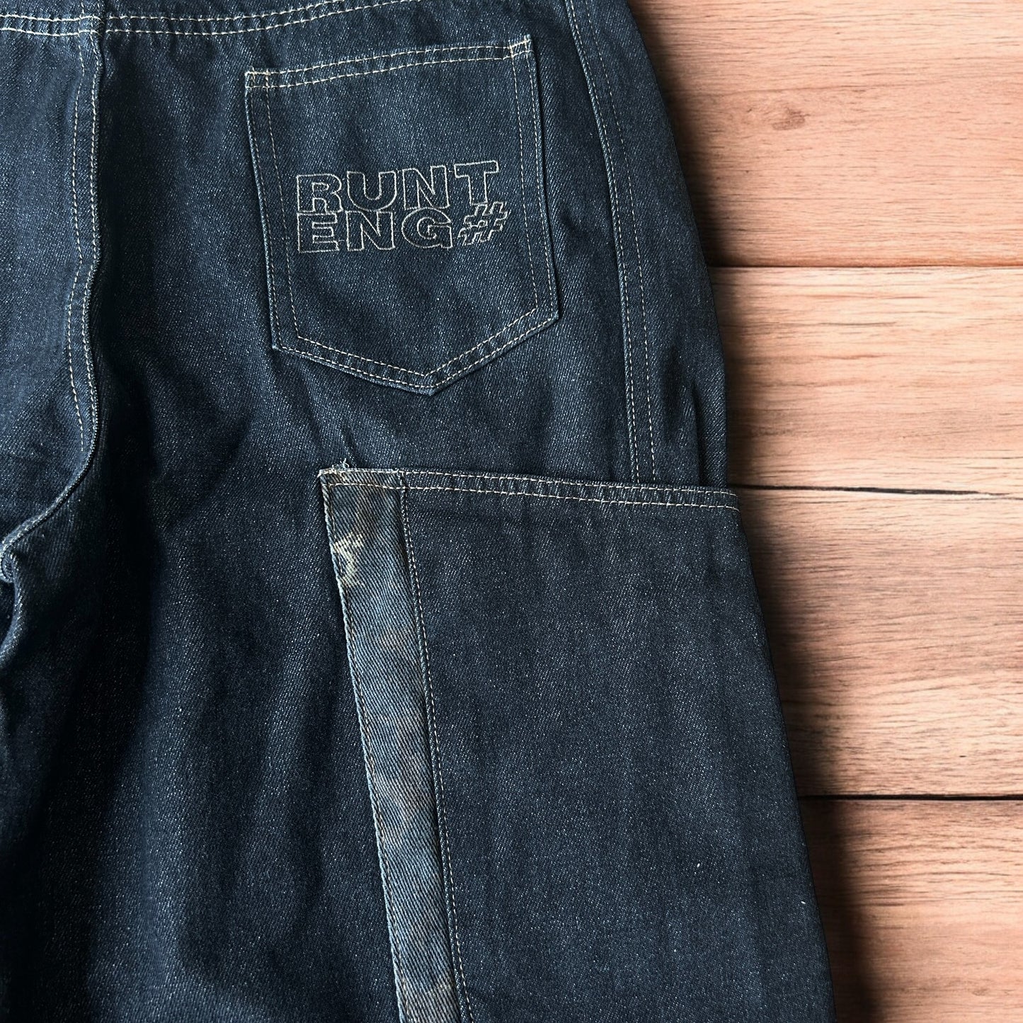 Incredible vintage style baggy wide leg skater fit jeans with leopard print in dark blue.