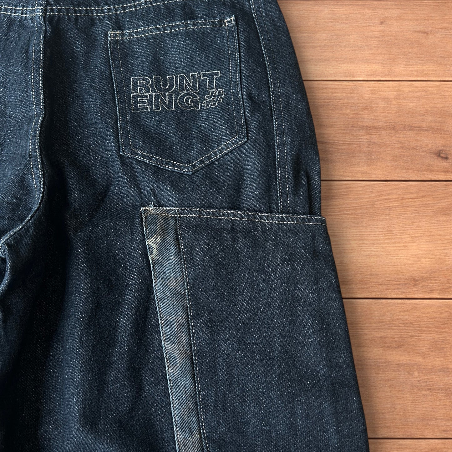 Incredible vintage style baggy wide leg skater fit jeans with leopard print in dark blue.