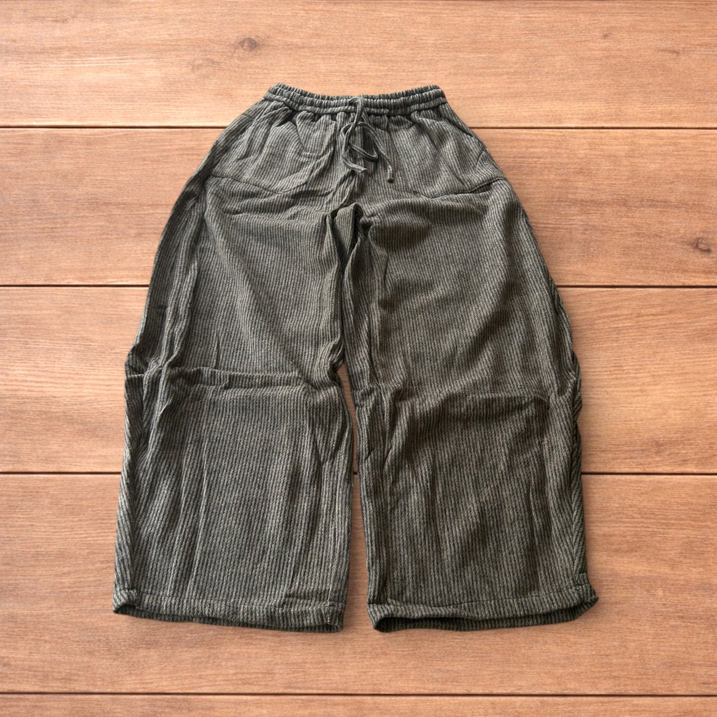 Lovely baggy wide leg woolly lounge pants joggers with stripes in brown.