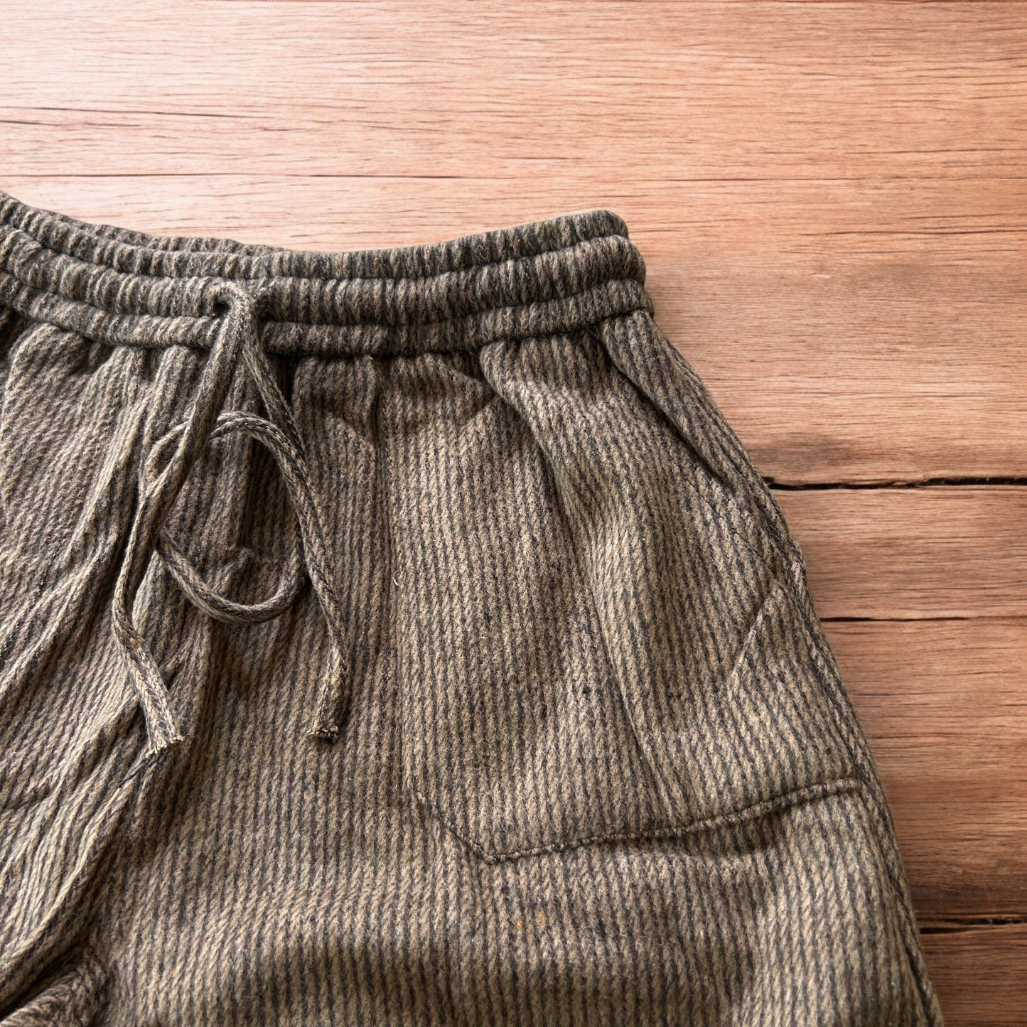 Lovely baggy wide leg woolly lounge pants joggers with stripes in brown.