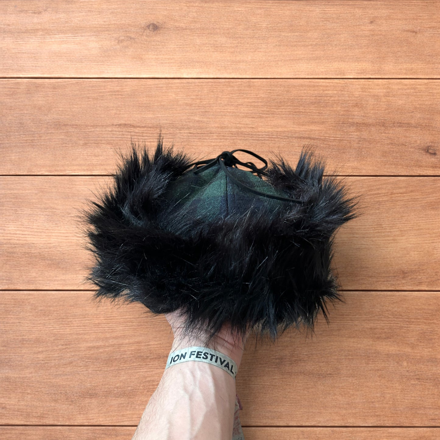Vintage style trapper Russian ear flap hat cap in checkered khaki/black colour way.