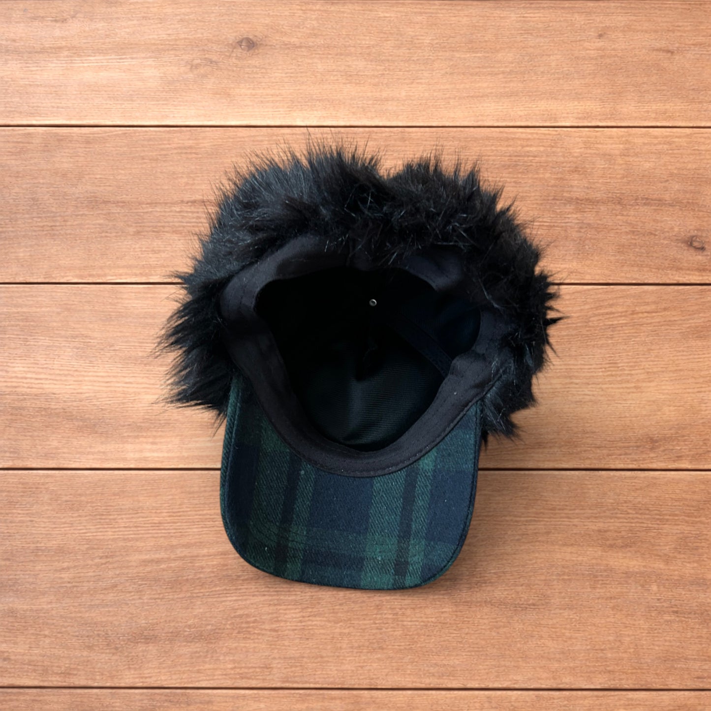 Vintage style trapper Russian ear flap hat cap in checkered khaki/black colour way.