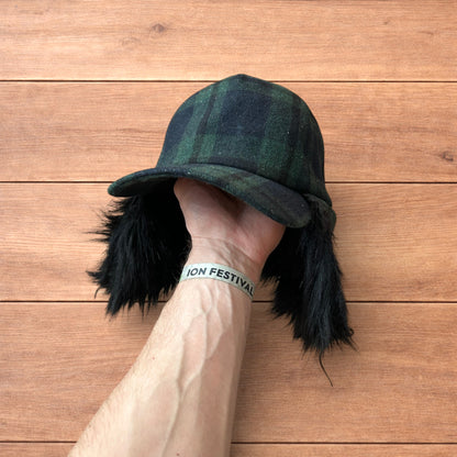 Vintage style trapper Russian ear flap hat cap in checkered khaki/black colour way.