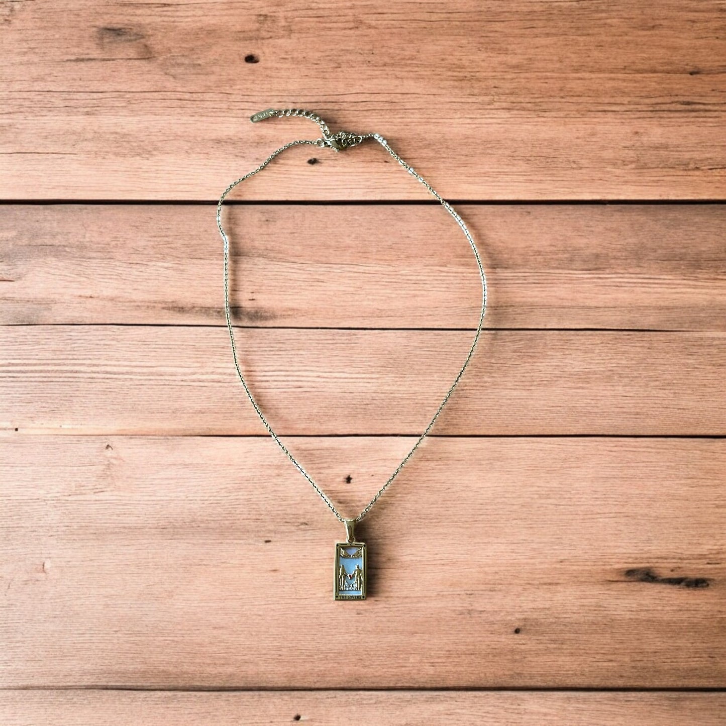 Lovely gold stainless steel pendant necklace of the lovers couple tarot .