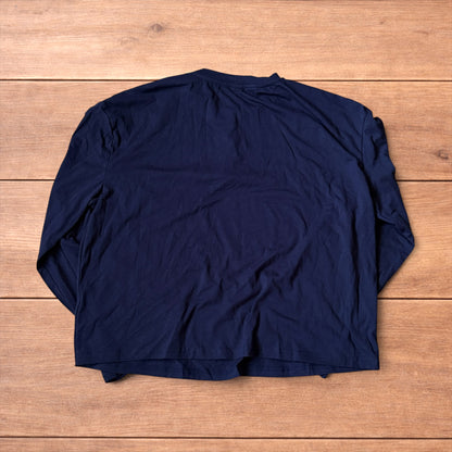 Relaxed fit henley long sleeve top in navy blue.