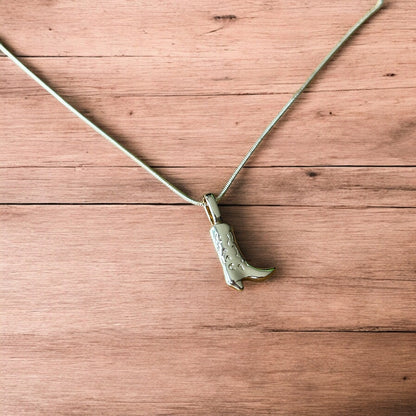 Lovely stainless steel necklace of cowboy cowgirl western boot in gold.